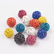 Pave Disco Ball Beads, Polymer Clay Rhinestone Beads, Round, Mixed Color, 12mm, Hole: 1.8mm(RB-X0013-02)