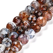 Natural Fire Crackle Agate Beads Strands, Dyed & Heated, Round, Faceted, Chocolate, 13.5~14mm, Hole: 1.4mm, about 28~29pcs/strand, 15.16 inch(38.5cm)(G-L595-A02-01C)