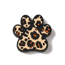 Paw Print with Leopard Print Pattern Silicone Focal Beads, Silicone Teething Beads, Moccasin, 27x28x7mm, Hole: 3.5mm(SIL-G011-01B)