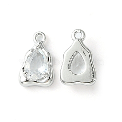 Brass Micro Pave Clear Cubic Zirconia Charms, Irregular Teardrop Charm, Real Platinum Plated, 12.5x8x3.5mm, Hole: 1.2mm(KK-L208-09P-B)