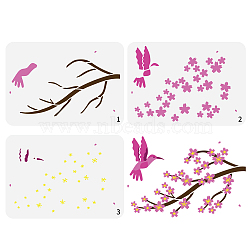 3Pcs 3 Styles PET Hollow Out Drawing Painting Stencils, for DIY Scrapbook, Photo Album, Bird, 297x210mm, 1pc/style(DIY-WH0394-0191)