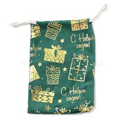 Gold Stamping Christmas Velvet Storage Bags, Drawstring Bags, Rectangle, Green, Box, 16x10x0.01cm(ABAG-Q053-01B-02E)