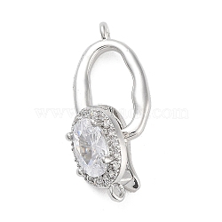 Rack Plating Brass Micro Pave Cubic Zirconia Fold Over Clasps, Cadmium Free & Lead Free, Long-Lasting Plated, Oval, Platinum, 24mm(ZIRC-P117-03P)