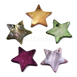Natural Freshwater Shell Pendants, Dyed, Star, Mixed Color, 19~20x20.5~21.5x1~2mm, Hole: 1.6mm(SHEL-R113-16)