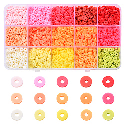 2250Pcs 15 Colors Handmade Polymer Clay Beads, Disc/Flat Round, Heishi Beads, Mixed Color, 6x1mm, Hole: 2mm, about 150pcs/color(CLAY-YW0001-25B)
