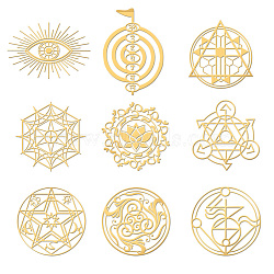 Nickel Decoration Stickers, Metal Resin Filler, Epoxy Resin & UV Resin Craft Filling Material, Golden, Religion Mistery Symbol Theme, Mixed Shapes, 40x40mm, 9 style, 1pc/style, 9pcs/set(DIY-WH0450-096)