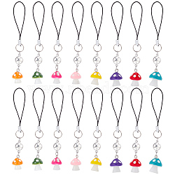2 Sets Mushroom Opaque Resin Mobile Strap, Cord Loop and Alloy Pentacle Links Mobile Decorative Accessories, Mixed Color, 10.6cm, 8pcs/set(HJEW-HY0001-09)
