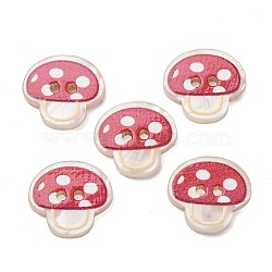 2-Hole Printed Opaque Resin Buttons, Mushroom, Red, 14x15x2mm, Hole: 1.4mm(RE-CBA2C75-04F)