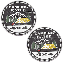 Flat Round Aluminum Car Decorative Stickers, Word CAMPING RATED Self Adhesive Metal Decals for Vehicle Decoration, Mountain, 60.5x3mm(DIY-WH0504-29)