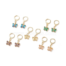5 Pair 5 Color Cubic Zirconia Butterfly Dangle Leverback Earrings, Brass Jewelry for Women, Mixed Color, 29mm, Pin: 0.7mm, 1 Pair/color(EJEW-JE05085)