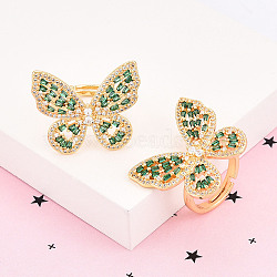 Adjustable Brass Micro Pave Cubic Zirconia Finger Rings for Women, Butterfly, Real 18K Gold Plated, 24mm, Inner Diameter: 17mm, Butterfly: 24x28mm(KK-T074-04G)