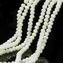 Electroplate Opaque Glass Beads Strands, Full Rainbow Plated, Faceted, Rondelle, White, 6x5mm, Hole: 1mm, about 85~88pcs/strand, 16.1~16.5 inch(41~42cm)(EGLA-A034-P6mm-T15)