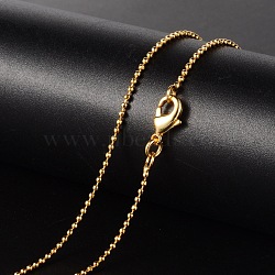 Brass Necklaces, Ball Chain, Faceted, with Lobster Clasp, Golden, 17.13 inch, 1.2mm(X-MAK-K003-09G)