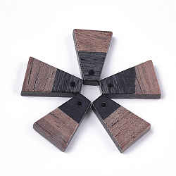 Resin & Walnut Wood Pendants, Trapezoid, Black, 18x12.5x3~4mm, Hole: 2mm(RESI-S358-52J)