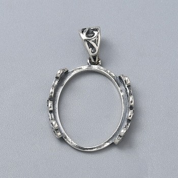 925 Sterling Silver Pendant Cabochon Settings, Oval, Open Back Settings, Antique Silver, 22x18.5x4.5mm, Hole: 5.7x4mm