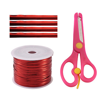 Pandahall Plastic Wire Twist Ties, with Iron Core and Stainless Steel & ABS Plastic Scissors, Red, 4x0.2mm, about 100yards/roll, 1roll