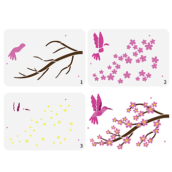 3Pcs 3 Styles PET Hollow Out Drawing Painting Stencils, for DIY Scrapbook, Photo Album, Bird, 297x210mm, 1pc/style