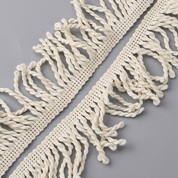 Cotton Tassel Ribbon, Garment Accessories, Floral White, 2-1/2 inch(62mm)