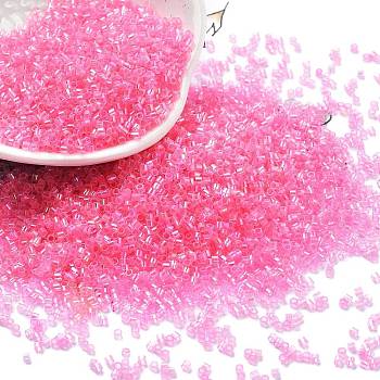 Transparent Colours Glass Seed Beads, Round Hole, AB Color Plated, Cylinder, Hot Pink, 1.6x1.3mm, Hole: 0.8mm, about 60000pcs/pound