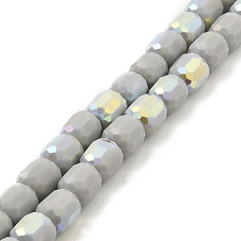 Frosted Imitation Jade Glass Beads Strands, AB Color Plated, Faceted, Column, Silver, 8.5x8mm, Hole: 1.5mm, about 68pcs/strand, 22.64''(57.5cm)