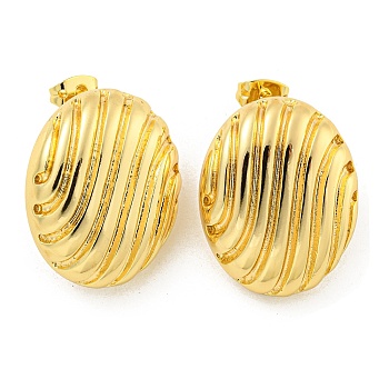 Rack Plating Brass Stud Earrings, Long-Lasting Plated, Lead Free & Cadmium Free, Oval, Real 18K Gold Plated, 24.5x19.5mm