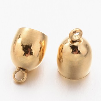 Ion Plating(IP) 304 Stainless Steel Cord Ends, End Caps, Oval, Golden, 14x10mm, Hole: 2mm, 8mm inner diameter