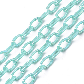 Acrylic Opaque Cable Chains, AB Color, Horse Eye, Turquoise, 13x8x2mm, 18.5 inch~19.29 inch(47~49cm)/strand
