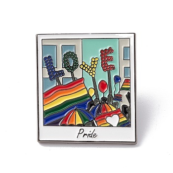 Rainbow Color Pride Flag Rectangle with Word Love Enamel Pin, Platinum Alloy Brooch for Backpack Clothes, Colorful, 29.5x27x1.5mm