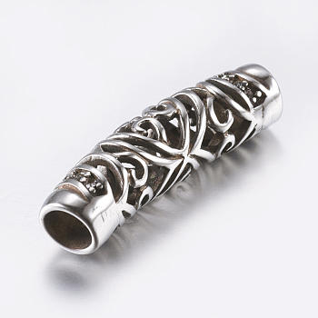 316 Surgical Stainless Steel Hollow Tube Beads, with Rhinestone, Antique Silver, 41x9~10mm, Hole: 6mm