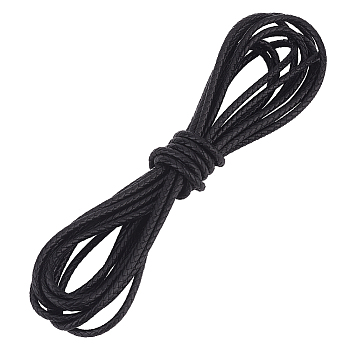 Round Braided Leather Cord, for Necklace & Bracelet Making Accessories, Black, 5mm, about 5.47 Yards(5m)/Roll