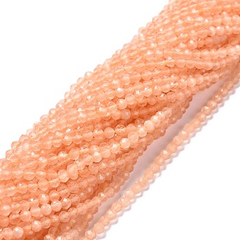 Cat Eye Beads Strands, Round, Faceted, Light Salmon, 3mm, Hole: 0.2mm, 14.17 inch(36cm), 122pcs/strand