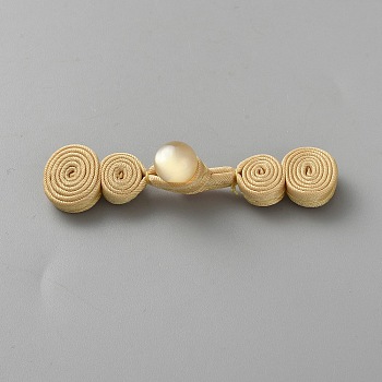 Handmade Chinese Frog Knot Buttons Sets, Satin Buttons, with Resin Beads, Wheat, 70x15x5.5mm