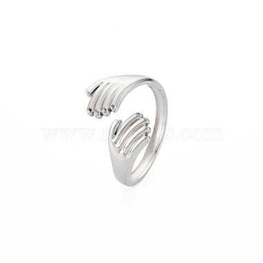 Non-Tarnish 304 Stainless Steel Double Hand Hug Open Cuff Ring for Women(RJEW-S405-199P)-3