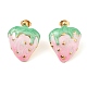 boucles d'oreilles à clous en émail fraise(EJEW-Z065-14G)-2