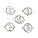 Brass Micro Pave Clear Cubic Zirconia Connector Charms, Cadmium Free & Nickel Free & Lead Free, Flat Round Links with Virgin Pattern, Religion, Platinum, 24x20x2mm, Hole: 1mm(KK-E068-VB353)