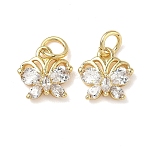 Brass Clear Cubic Zirconia Charms, with Jump Ring, Butterfly Charms, Lead Free & Cadmium Free, Long-Lasting Plated, Rack Plating, Real 18K Gold Plated, 9.5x9.5x4mm, Hole: 3mm(KK-L253-18G-01)