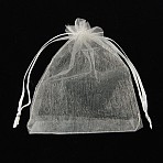 Organza Gift Bags, Jewelry Mesh Pouches for Wedding Party Christmas Gifts Candy Bags, Organza Pouches for Potpourri, with Drawstring, Rectangle, White, 12x10cm(X-T0CMH0B3)