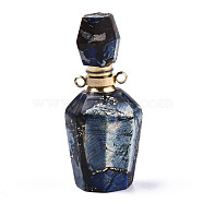 Assembled Synthetic Pyrite and Imperial Jasper Openable Perfume Bottle Pendants, with Brass Findings, Dyed, Dark Blue, capacity: 1ml(0.03 fl. oz), 41~42x17~18x17~18mm, Hole: 1.8mm, Capacity: 1ml(0.03 fl. oz)(G-R481-15B)