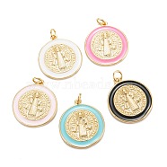 Brass Enamel Pendants, Real 18K Gold Plated, Long-Lasting Plated, Saint Benedict Medal Charms, Golden, Mixed Color, 23.5x20.5x2mm, Hole: 3mm, Jump Ring: 5x0.8mm(KK-G399-03)