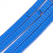 Spray Painted Non-magnetic Synthetic Hematite Multi-Strand Links, Two Hole Carrier Beads, For Tile Elastic Bracelets Making, Rectangle, Dodger Blue, 2x5x2mm, Hole: 0.6mm, about 170pcs/strand, 15.9 inch(G-T124-05B)