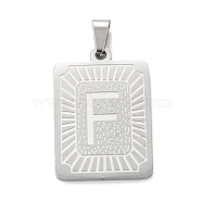 304 Stainless Steel Pendants, Rectangle with Alphabet, Letter.F, 30x20x1.5mm, Hole: 3x6mm(STAS-K216-48F-P)