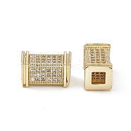 Brass Micro Pave Clear Cubic Zirconia Beads, Cuboid, Real 18K Gold Plated, 12x7x7mm, Hole: 3mm(KK-E068-VB458)