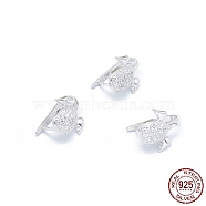 Rhodium Plated 925 Sterling Silver Ice Pick Pinch Bails, with Clear Cubic Zirconia, Carve 925, teardrop, with Wing, Platinum, 11.5x10.5x2.8mm, Inner: 5x9mm, Pin: 0.7mm(STER-I017-098P)