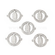 Brass Micro Pave Clear Cubic Zirconia Connector Charms, Flat Round Links with Virgin Pattern, Religion, Platinum, 24x20x2mm, Hole: 1mm(KK-E068-VB353)