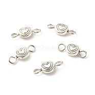 Tibetan Style Alloy Connector Charms, with 304 Stainless Steel Loops, Flat Round with Heart, Antique Silver & Stainless Steel Color, 14x6x3mm, Hole: 2mm(PALLOY-JF01362-02)