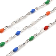 304 Stainless Steel Enamel Oval Dapped Chains, Soldered, with Spool, Stainless Steel Color, 4x2x0.1mm(CHS-G037-01P)