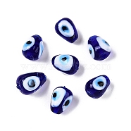 Handmade Evil Eye Lampwork Beads, Teardrop, Dark Blue, 13~15x9~10.5mm, Hole: 1~1.8mm(LAMP-T021-16B)