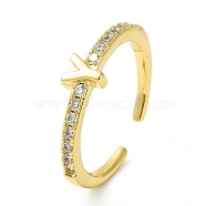Clear Cubic Zirconia Initial Letter Open Cuff Ring, Real 18K Gold Plated Brass Jewelry for Women, Cadmium Free & Nickel Free & Lead Free, Letter.Y, US Size 7 3/4(17.9mm)(RJEW-H120-09G-Y)