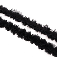 3D Chiffon Lace Trim, Applique Ribbon for Decoration, Flower, Black, 1-7/8 inch(49mm)(OCOR-WH0074-04)