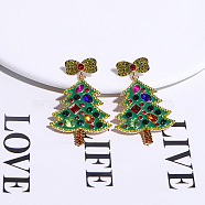 Christmas Trees with Bowknot Alloy Dangle Stud Earrings for Women, with 316 Surgical Stainless Steel Pins & Plastic & Acrylic, Green, 53x33mm(EJEW-Z078-01A)